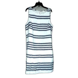 Beach Lunch Lounge Striped Sleeveless White and Navy A-Line  Dress Size Small